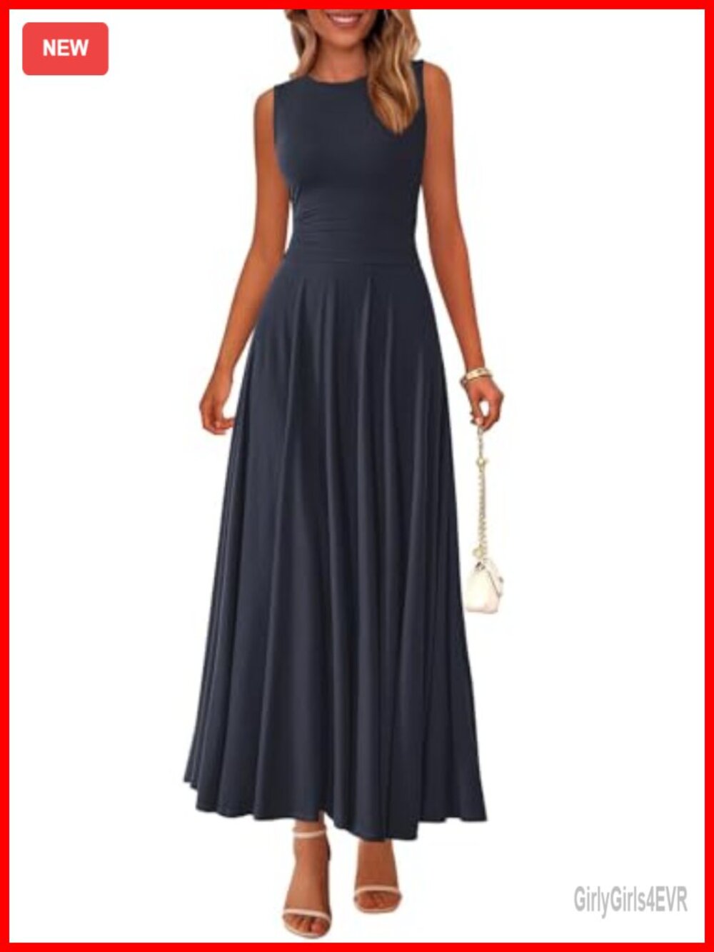 Sleeveless A-Line Maxi Dress Pleated Flowy Casual Summer Wedding Guest